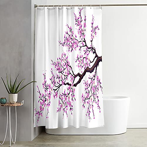 Rideau de douche 150x200 rose fleur du prunier anti moisissure KnSam - 3