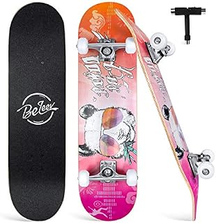 BELEEV Skateboards, 31 x 8 inch Complete Skateboard for Beginners, 7 Layer Canadian Maple Double Kick Deck Concave Cruiser Trick Skateboard for Kids and Adults