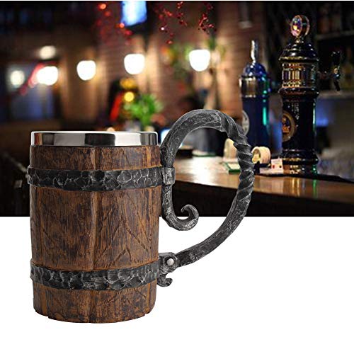 Wooden Barrel Beer MugBucket Shaped Drinkware With HandleStainless Steel Double Wall Cocktail Mug for Bar Restaurant