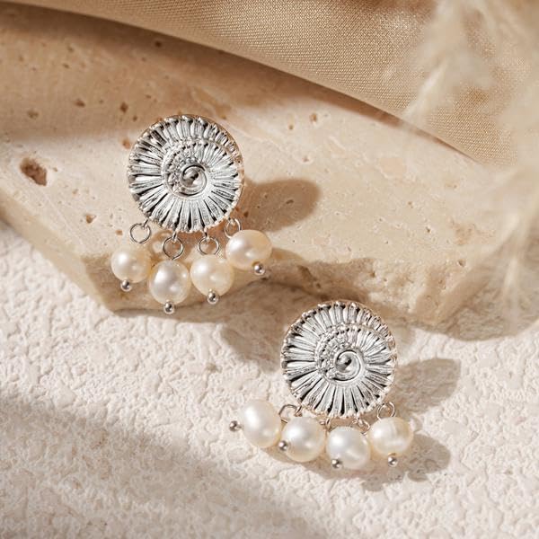 925 Sterling Silver Pearl Drop Earrings for Women, Platinum Plated Natural Freshwater Pearl Dangle Studs, Elegant Spiral Design Hypoallergenic Earrings, Classic Jewelry Gift for Her in White Gift Box - Image 8