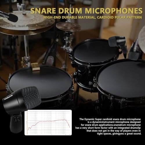 Image of 7 Piece Drum Mic Kit with Carrying Case, Full Metal Wired Dynamic Drum Mics Set for Kick Bass, Tom, Snare, Hi-hat Cymbals and Musical Instrument Drum Microphone with Holders, Threaded Clips