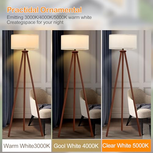 Mid Century Tripod Floor Lamp with Flaxen Lamp Shade - Modern Design for Living Room, Bedroom, and Office