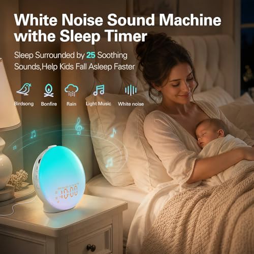Image of JALL Full Screen Dimmer Sunrise Alarm Clocks for Bedrooms, Wake Up Light with FM Radio, 25 White Noise Sleep Sounds, Bluetooth Speaker, Dual Alarms Bedside Clock for Heavy Sleepers