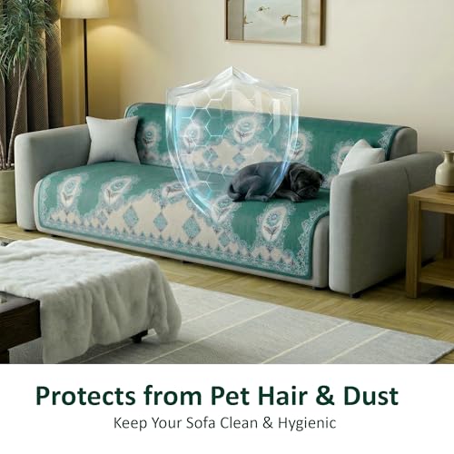 Image of Kuber Industries Net Cotton 3 Seater Long Seat Sofa Cover Set for Dust Protecter | Couch Cover for Living Room, Home | Sunflower Print Blaze 1418 - Green