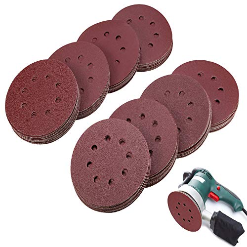 VINAUO 160pcs Orbital Sandpaper Sanding Discs 20pcs Each 40 80 100 120 150 180 & 10pcs Each 240 320 400 600 Grit Assorted Sanding Paper Hook and Loop 5 Inches 8 Hole for Circular Sander Grits Sanding
