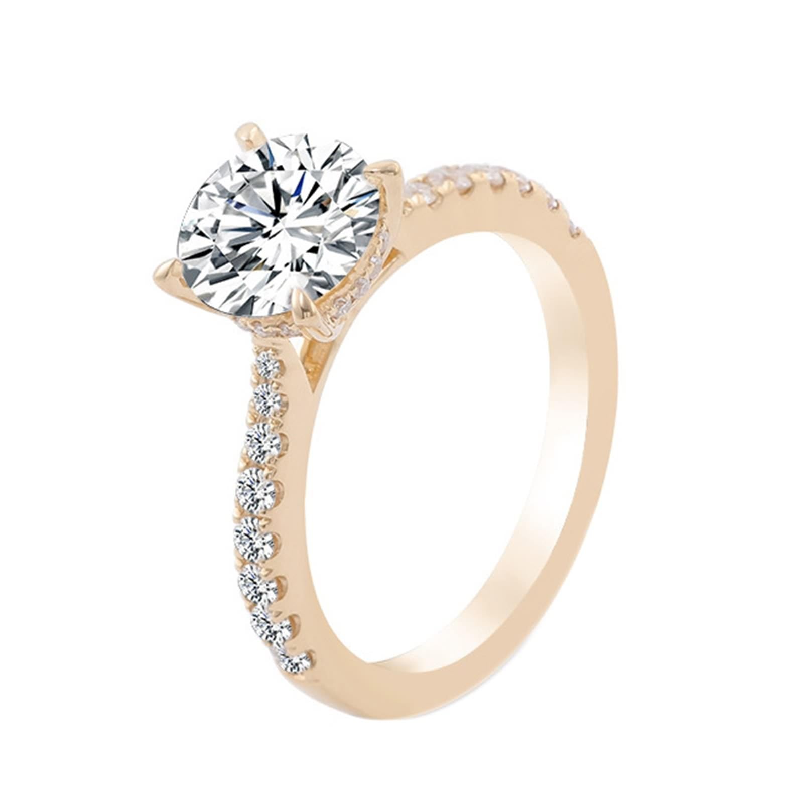AMDXD Echtschmuck Hochzeitsband 9K/14K/18K Gelbgold, Klassiker 4 Klaue Pärchen Ringe mit 1/2/3ct Moissanit, Au 375/585/750 Gold Partnerringe, Gr.47-62