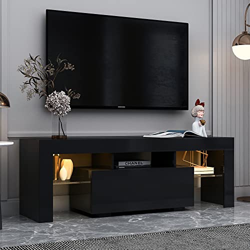 guiogc Modern TV Stand 51-Inch with RGB LED Lights, Storage