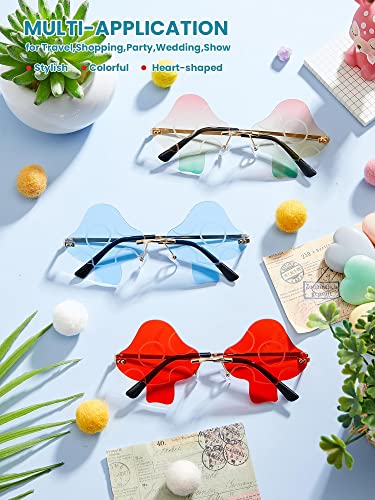 Leinuosen 3 Pairs Rimless Mushroom Shape Sunglasses Funky Retro Prom Party Sun Glasses Metal Frame Cute Fun Sunglasses for Men Women(Red, Light Blue, Gradient Color)4