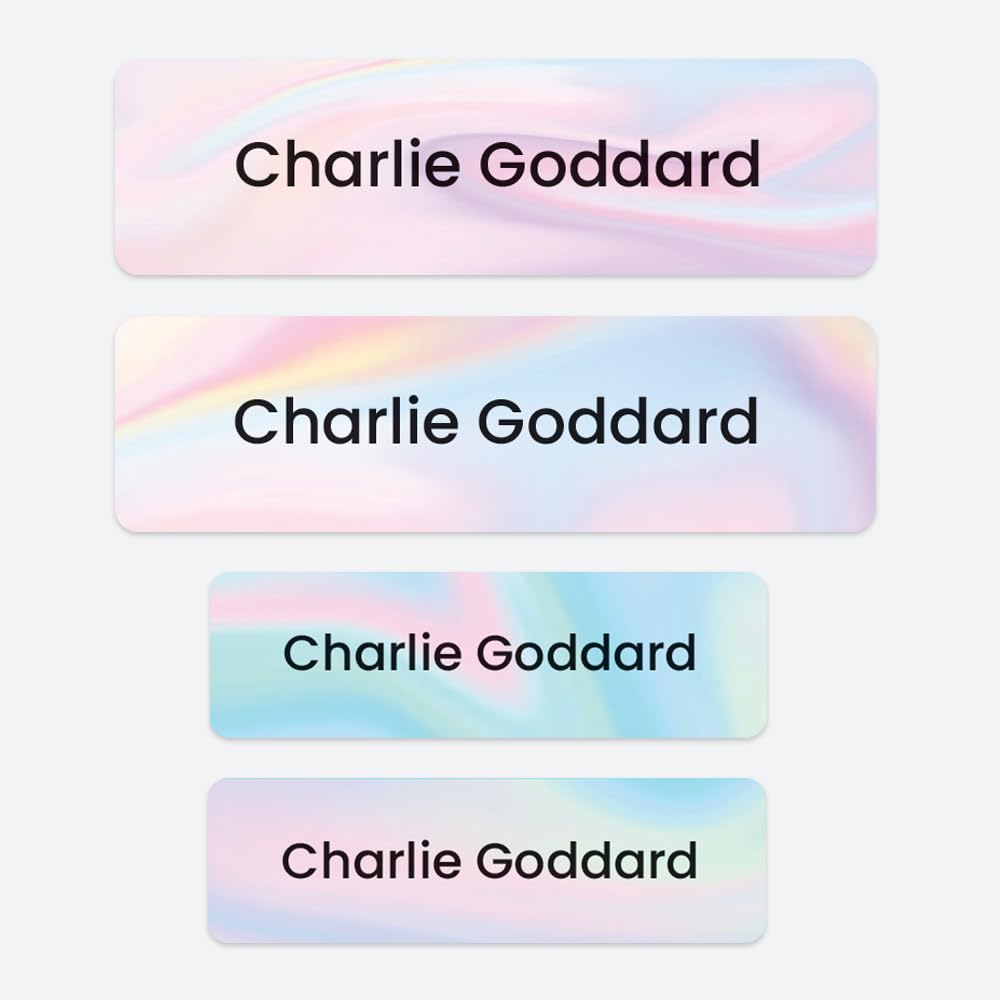 50 x No Iron Personalised Stick On Waterproof Washable Name Labels Great for Clothes, School Uniform, Equipment, Shoes and Much More. School, Nursery, Day Care, Hospital - Pastel Ombre — image 1