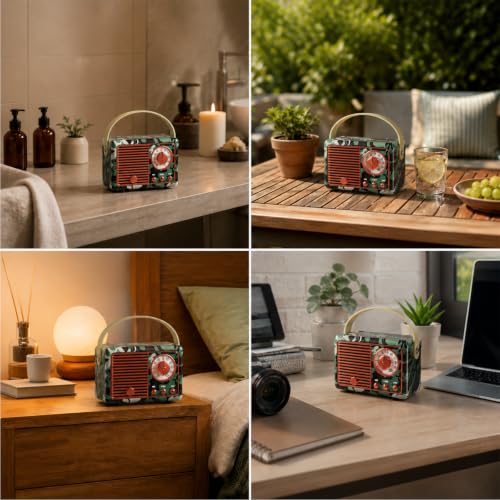 Image of Dosmix Retro Bluetooth Speaker,Vintage Decor,Mini Gift for Men Women Girls | Portable small wireless old fashion style for kitchen desk bedroom office outdoor accessories gifts