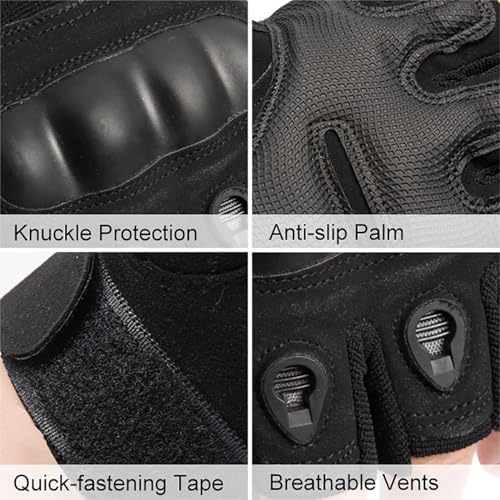 Image of Tactical Riding Gloves for Men - Half-Finger Motorcycle Gloves with Rubber Knuckle Guard, Non-Slip Grip & Palm Padding - Ideal for Bike Riders, Sports, and Outdoors (Black)