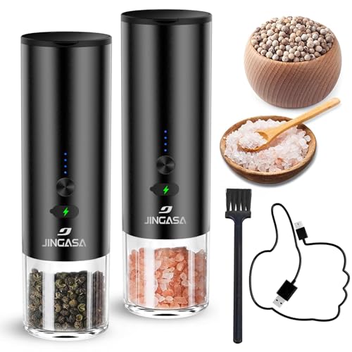 Electric Salt and Pepper Grinder Set, USB Rechargeable, 4oz Large Capacity, Adjustable Coarseness