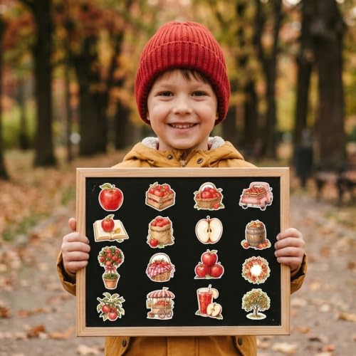Image of Fall Apple Self Adhesive Sticker for Laptop Water Bottle Scrapbook | Watercolor Painting Style Apple Self Adhesive Backing for Gift Tag Label Phone Case Notebook Accent Classroom Reward
