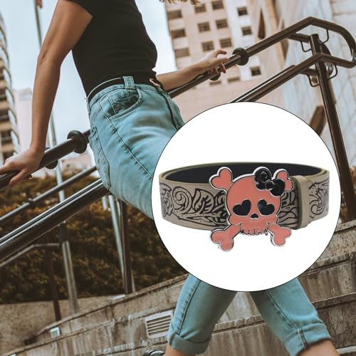 Womens Floral Embossed Skull Buckle Belt Western Cowboy PU Leather Belt Waist Strap For Jeans Pants4