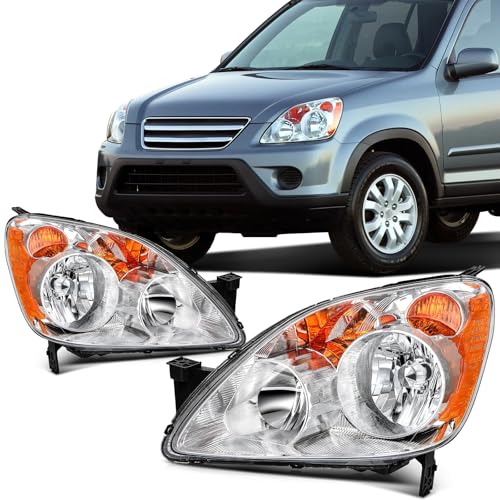 Image of SCITOO Headlight Assembly Fits For HONDA CR-V 2005-2006 Headlamps Replacement For 05 06 HONDA CR-V in Chrome Housing Amber Reflector Clear Lens Driver & Passenger Side | Fit 2005-2006 for Honda CR-V Headlights | Driver & Passenger Side | Chrome Housing Amber Reflector| OE#33151-S9A-A11