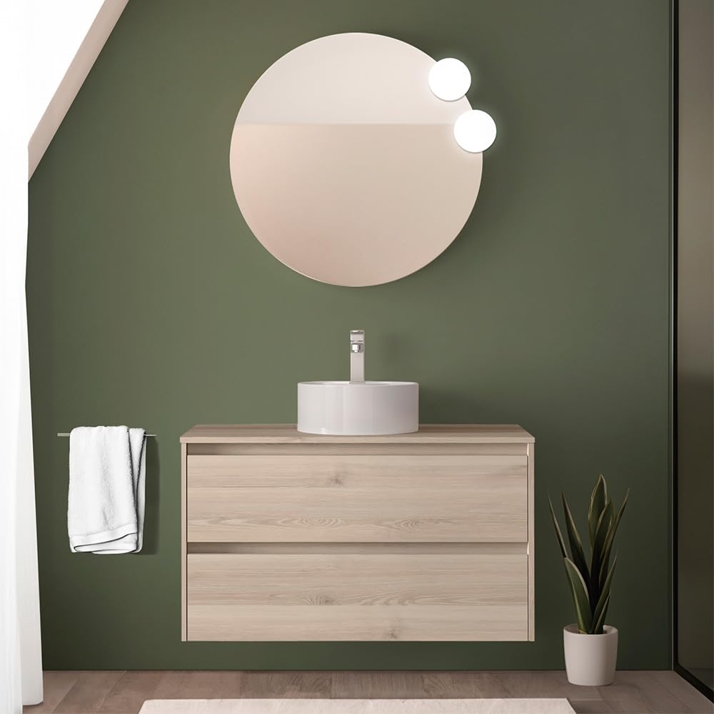 Inbagno Mobile bagno sospeso 90 cm rovere bali con top per lavabo, 2 cassetti con chiusura soft-close, Linea GAYA