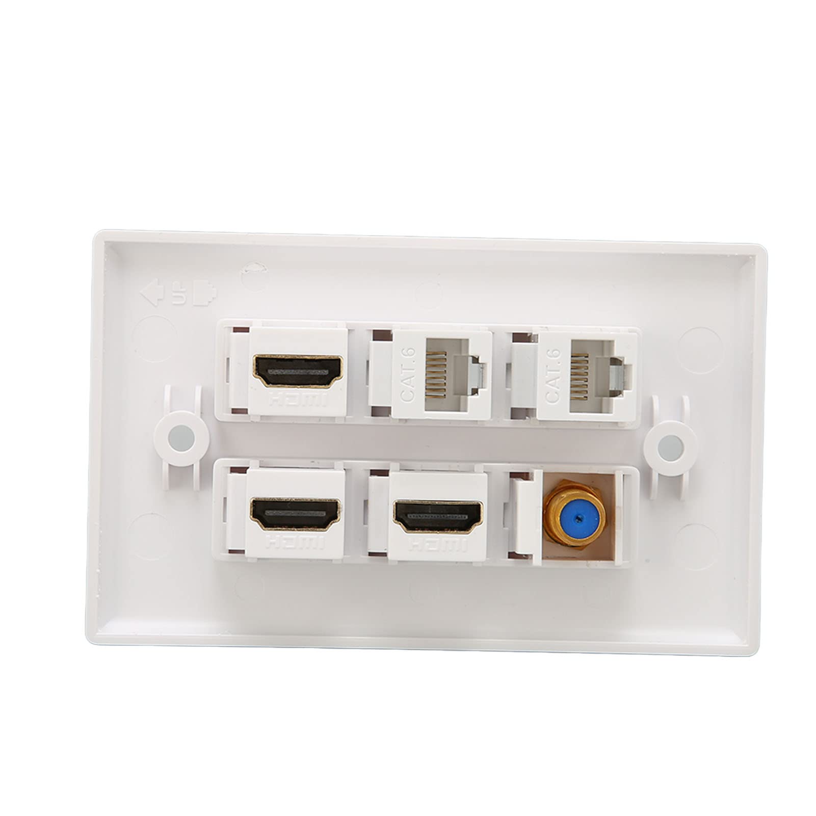 Annadue Piastra da Parete HDMI, Piastra da Parete Ethernet a 6 Porte con 3 X HDMI, 1 X TV Tipo F e 2 X Piastra da Parete AV di Rete RJ45 Cat 6 per HDTV Domestica, Pannello di Presa a Parete Ethernet