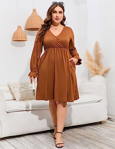 Image of ShopWonder Plus Size Dress Women's V Neck A-Line Knee Length Wrap Swing Dresses Plus Size A Line Party Mini Dress