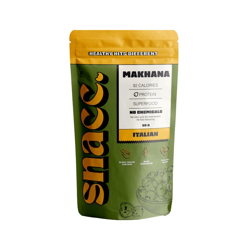 Image of Snacc Italian Makhana, Spicy Roasted Fox Nuts, Protein Rich, Mashala Fox Nut, Gluten Free, MSG Free, Zero Trans Fat, Zero Sugar, Low Calorie (Pack of 1, Italian)