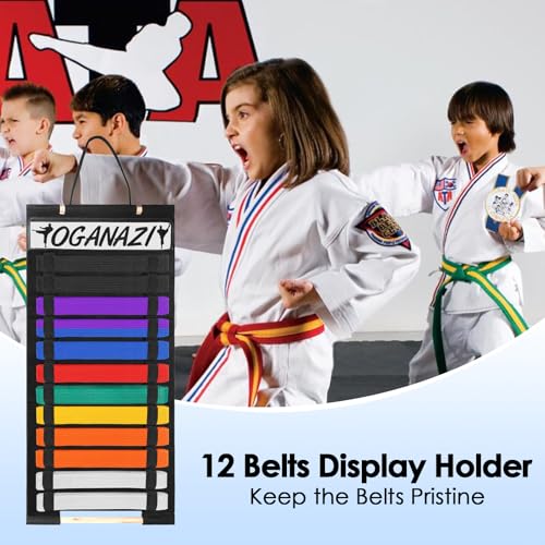 image for OGANAZI 12 Belts Karate Belt Display Rack with Personalized Stickers, 