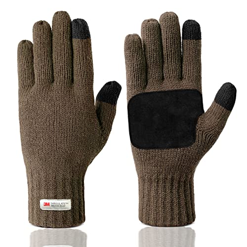 Evridwear Winter Warm Gloves,Wool Knitted Thermal Anti-Slip Touchscreen Glove with 3M Thinsulate Insulated Lining for Men Women Cold WeatherLight Work(Brown,M)
