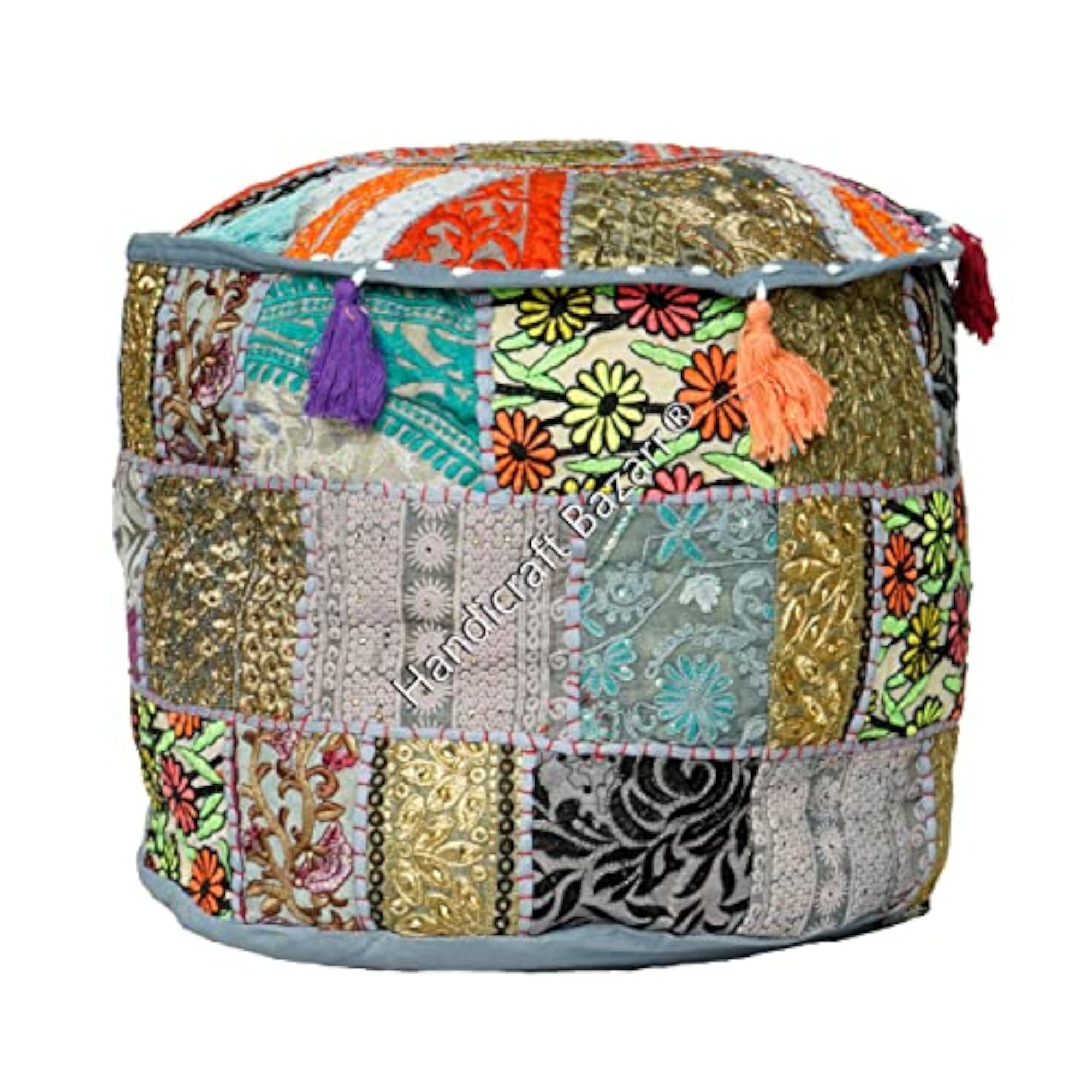 Traditional Handmade Patchwork Pouf for Home Decor