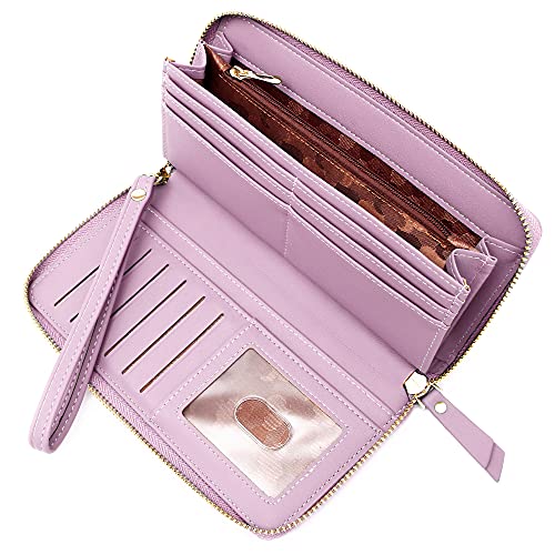 Badiya Women's Large Capacity Leather Zip Around Wallet with RF Blocking