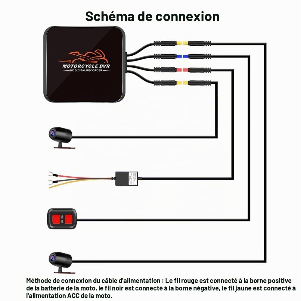VSYSTO WiFi Caméra de Tableau de Bord pour Moto, HD 1080P, Vision Nocturne Starlight, système DVR à Grand Angle 130° Avant et arrière pour Moto, Contrôleur Filaire, Étanche, Enregistrement en Boucle