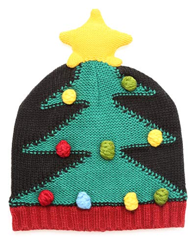 MIRMARU Christmas Holiday Fashion Collections Winter Knitted Pom Pom Beanie Hat. (Tree with Star)
