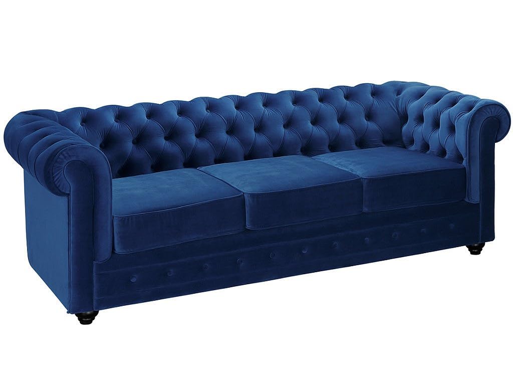 Vente-​unique - Divano fisso 3 posti Chesterfield - velluto - blu reale