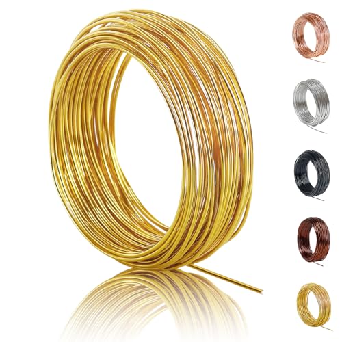 POPOYU 50m Aluminiumdraht,Basteldraht 1mm,Basteldraht Silber,BasteldrahtDünn,Metalldraht Skulptur,Basteldraht.Aluminiumdraht Zum für Herstellung Bastelarbeiten,Bindedraht DIY-Skulpturen,Gold