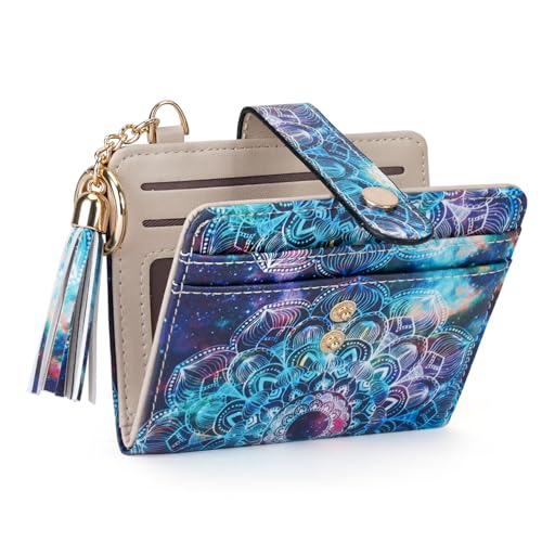 APHISON Women RFID Slim Bifold Wallet, Card Holder with Zipper Coin Purse, Ultra-Thin Compact Wallet with ID Window Minimalist Sky