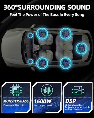 Image of 1600W Slim Underseat Car Subwoofer and Amp Package, Powered Under Seat Subwoofer with Built-in Amp, Deep Distortion-Free Bass, RGB LED Ambient Light Switch, for Truck SUV Jeep Car Audio