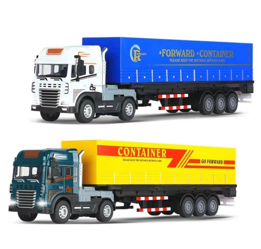 Image of Friction Powered Logistic Transport Truck Toy for Kids Boys Girls Big Size 1:24 Die cast Alloy Model Cargo Container Truck with Light Sound Pull Back Vehicle (Pack of 1, Multicolor)
