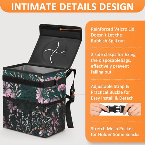 Image of Vankor Car Trash Can for Car Cute, Bag Bin Hanging Waterproof Automotive Garbage Cans Leak Proof Vehicle Trash Can Navy Floral