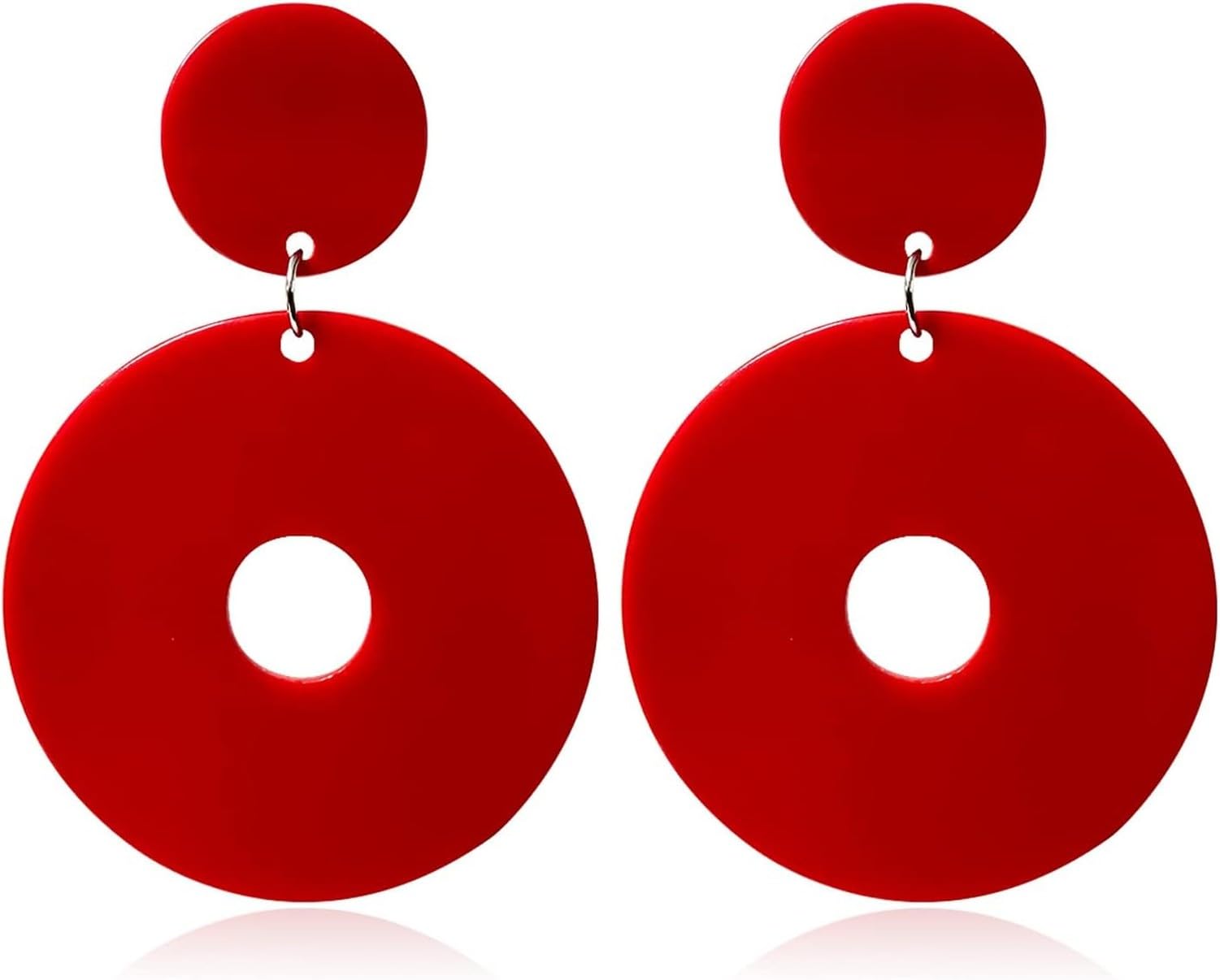 KGAIXN Acrylic Hollow Round Dangle Drop Earrings Geometric Statement Party Jewelry for Women Resin Neon Retro 70s 80s Earrings Simple, Red