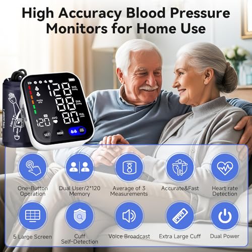 Blood Pressure Monitor, Upper Arm Blood Pressure Monitors for Home Use, Adjustable 8.7"-16.5" Blood Pressure Cuff, 2-User 2X120 Memory, One Touch Operation, Accurate BP Machine - Image 4