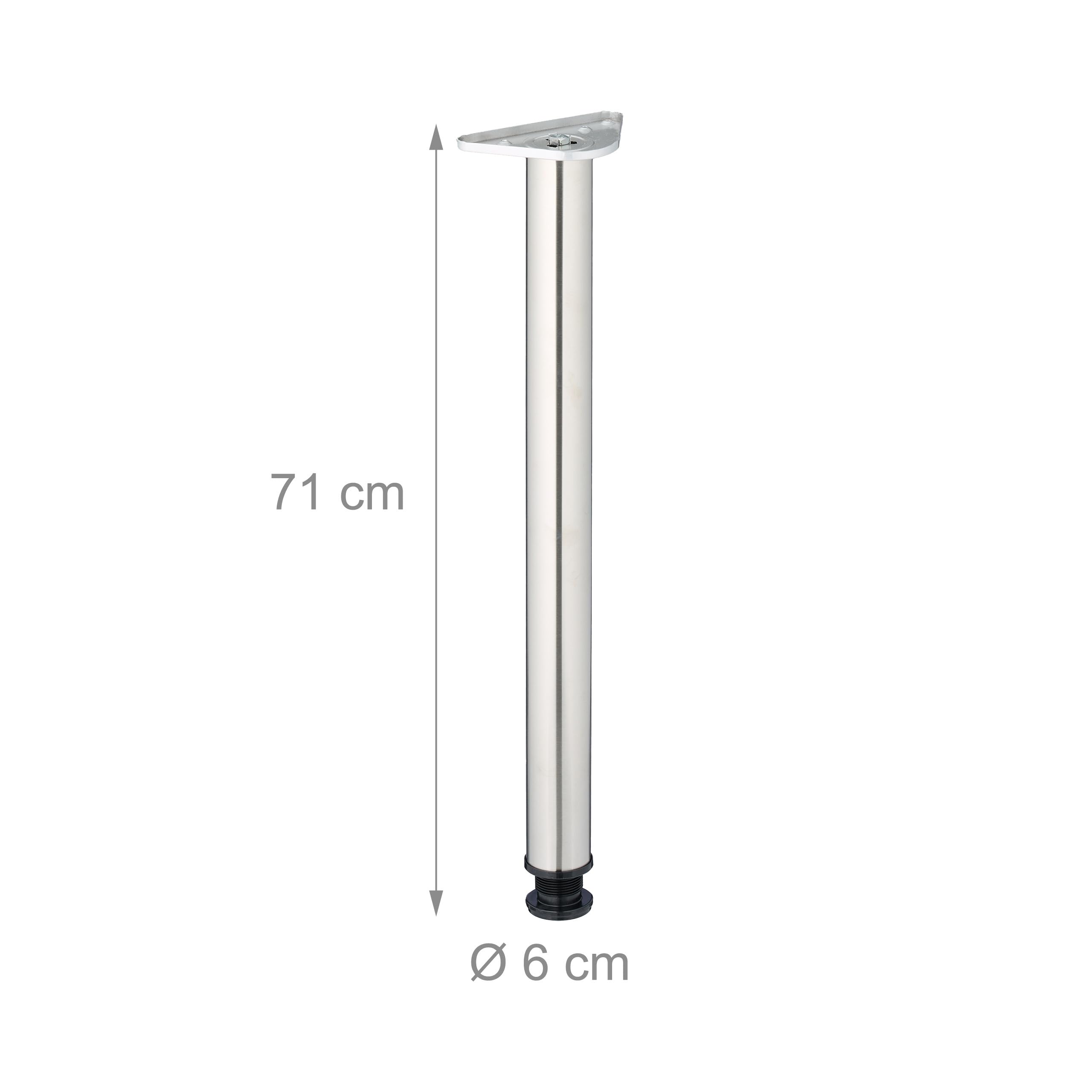 Relaxdays Patas para Mesa, Set de 4, 71x6 cm, Acero Inoxidable, Soportes Tablero Comedor, Escritorio, Regulables, Plata