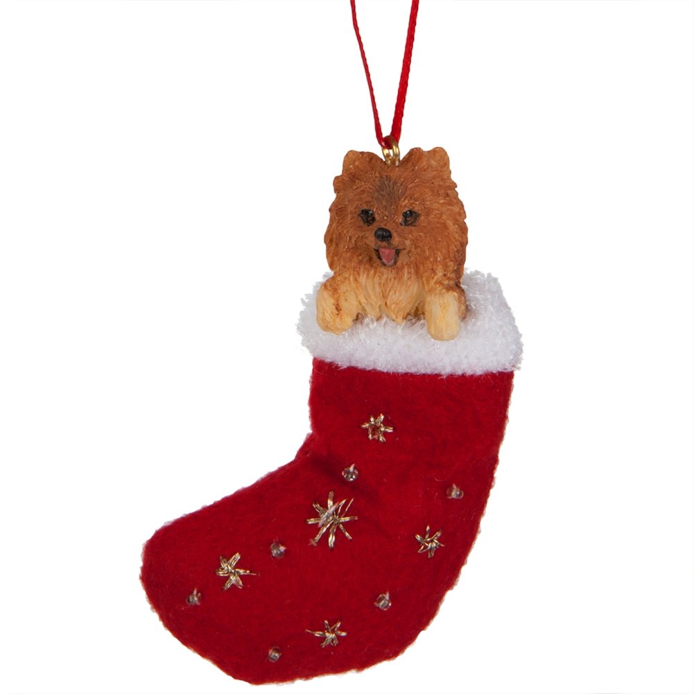 Pomeranian Christmas Stocking Ornament with "Santa's Little Pals" Hand Painted and Stitched Detail
