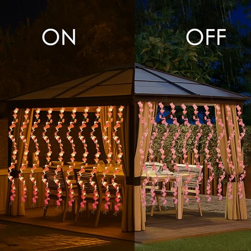 Image of Gesto Pink Artificial Flower Curtain LED String Lights - 200 LED Warm White Fairy Lights with 8 Modes | AC Plug Mesh Curtain Lights for Balcony, Bedroom,Home,Diwali Decoration Hanging Lights (10x3 Ft)
