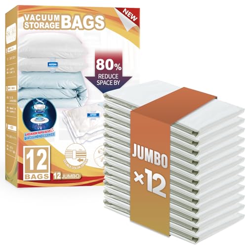 TAILI 12 Pack Vacuum Storage Bags, Jumbo Vacuum Seal Bags for Clothing (40x31 Inch), Space...
