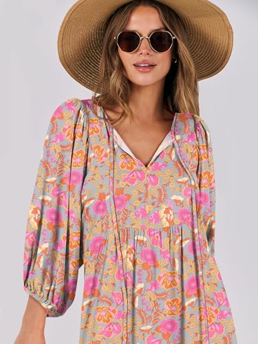 Image of ANRABESS Womens Boho Floral 3 /4 Puff Sleeve Maxi Dress