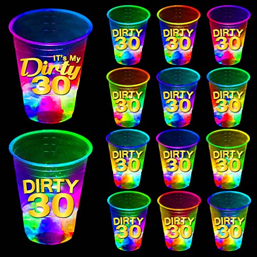 22 Pcs Glow Birthday Party Supplies,Dirty 30 Birthday Cups,Glowing Birthday Party Cups,Light Up Night Event Party Favor for 30th,Birthday Decorations(Dirty 30 & It's My Dirty 30) 16oz Flashing Cups