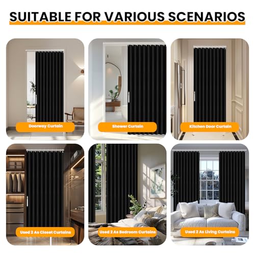 Image of AJAZZ Blackout Accordion Door Closet Curtain Door Curtain Invisible Applicable Bedroom Room Living Room Doorway (Black 72 inch W x 78 inch L) 1 Panel