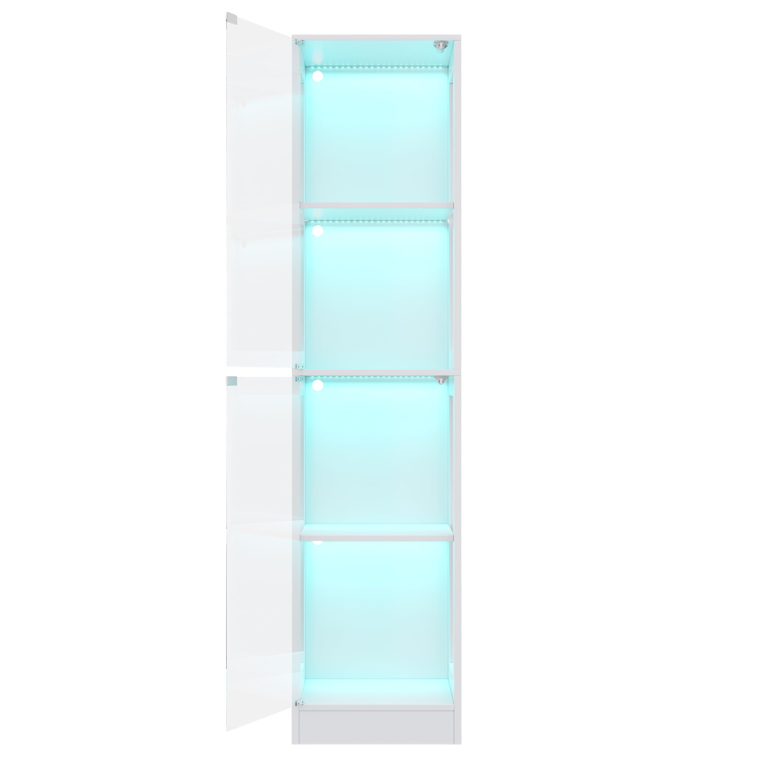 Vitrina de colección LED, cristal templado, 40 x 35 x 170 cm, puerta única, luz LED controlada por aplicación, cuatro pisos, puerta push-to-abierta, blanco minimalista