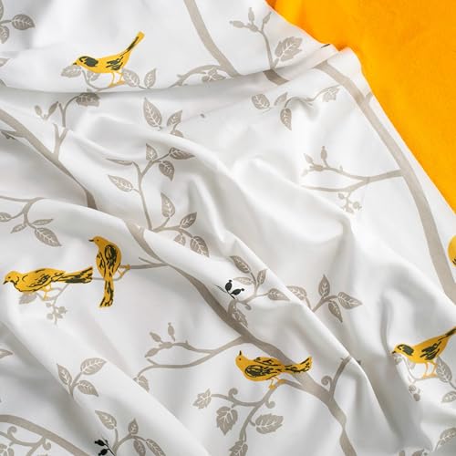 Image of Tranquebar Curtain Co. Window Curtains 5 Feet, 60-65% Room Darkening,Yellow Bird Print, Cotton Curtains for Window,Cotton Curtains 5 Feet Set of 3, BackTab Loops, Yori Yellow combo (152 cm) - Set of 3