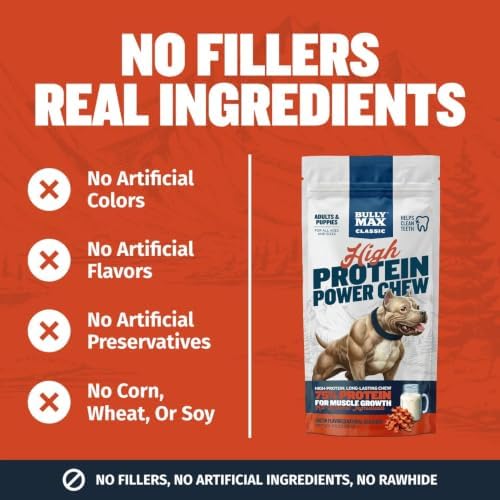 Bully Max High Protein Power Dog Chews – 75% Protein, All-Natural 2-Ingredient, Grain-Free, Dental Dog Treats – Bacon, 1 Pack - 4