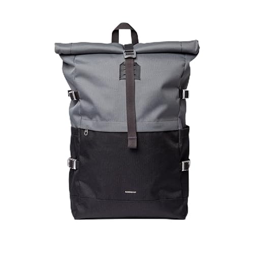 Sandqvist Unisex ICON Rolltop L Backpack, Multi Dark with Black Leather