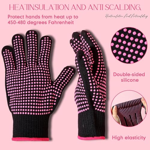 Image of Riyiper 15 Pairs Heat Resistant Gloves for Sublimation, Gloves for Heat Press with Silicone Bumps Applies to Resistant Work, Hair Styling, Universal Fit Size (Pink)