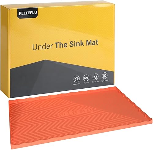 Miniatura 7 de Tapete para debajo del fregadero, 28 x 22 pulgadas, impermeable, para cocina, baño, forro de goma de silicona flexible para debajo del fregadero con